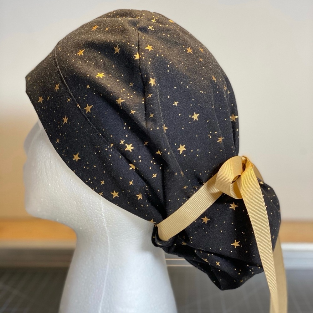 Black and Gold Stars Scrub Hat/Cap